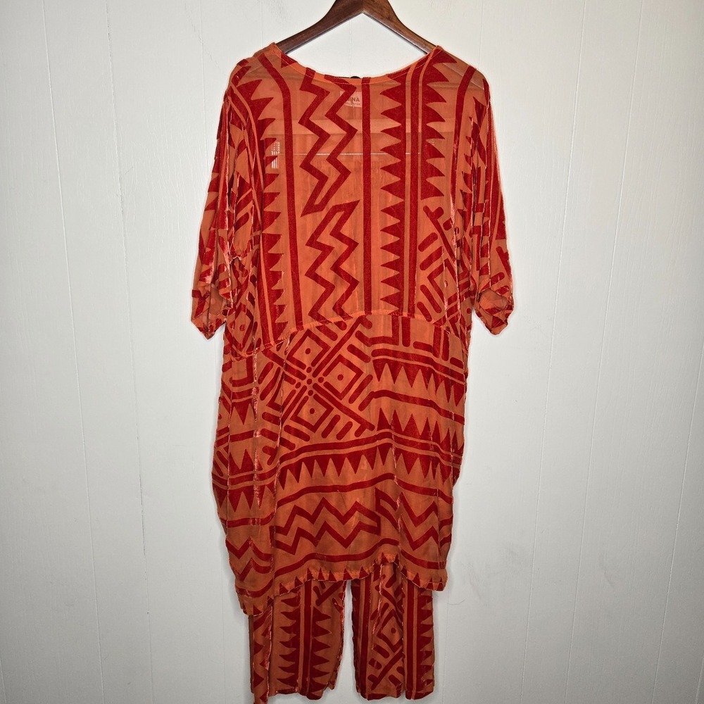 Mina Collection 2 Piece Top & Pants Orange Red Geo Velvet Silk Global Artisan